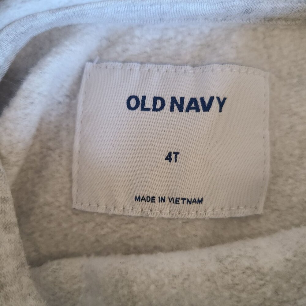 Old Navy Toddler Hoodie 4T Heather Gray Red Buffalo Plaid Bear Kangaroo Pocket - Picture 4 of 5